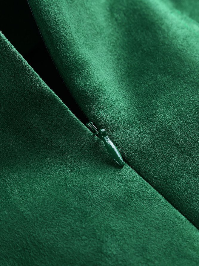 Green Paneled Plain Casual Crew Neck Mini Dress